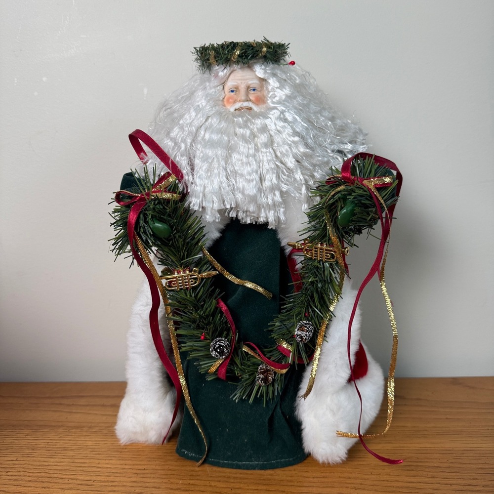 Midwest Importers Vintage Santa Claus Figure 12 Inch Red Velvet Green Robe Box